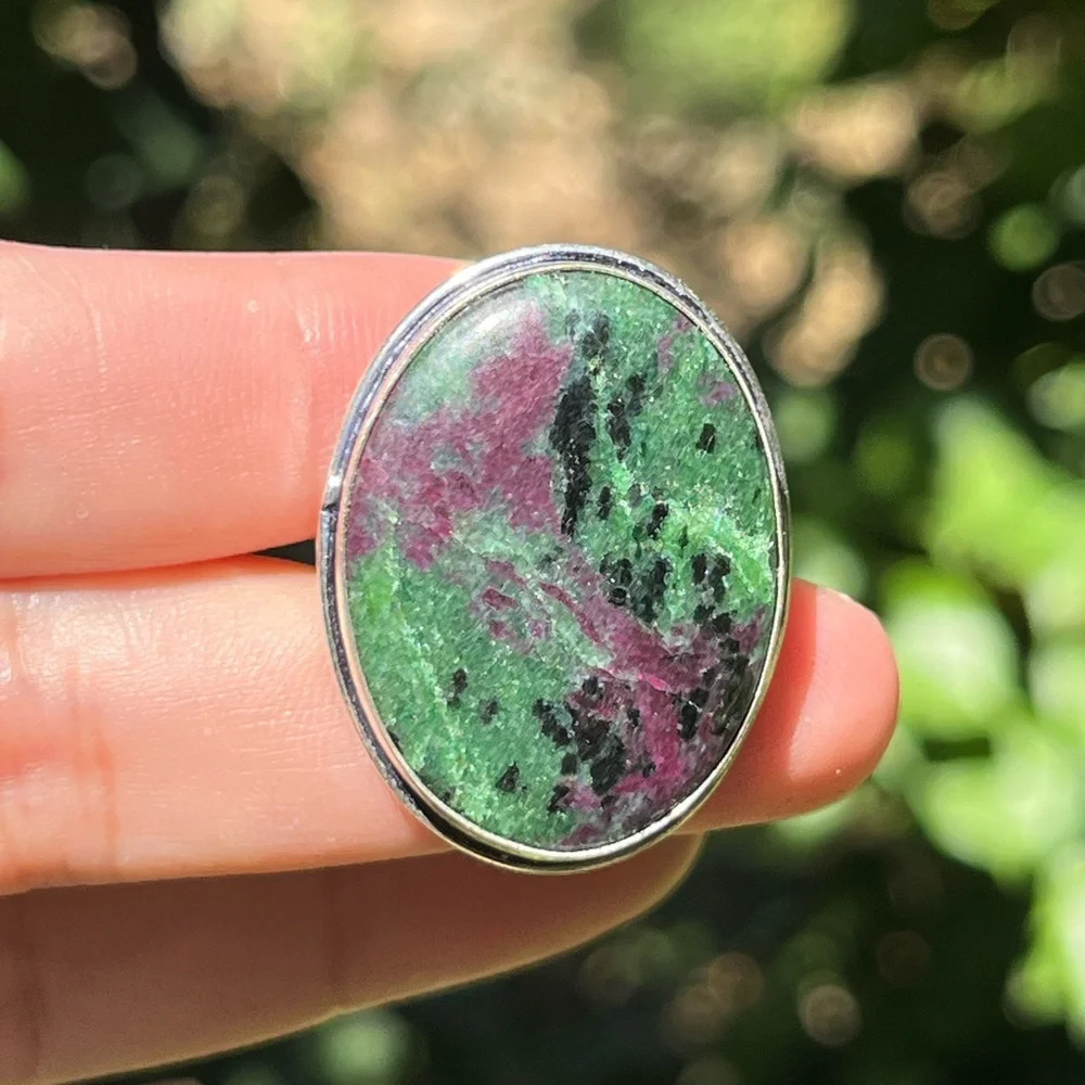 Size 10‎ silver plated ruby zoisite ring